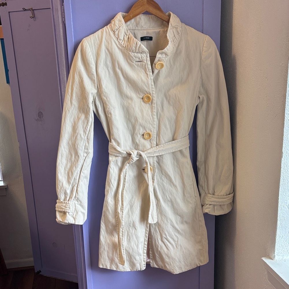 J. Crew Cream White Ivory Khaki Trench Coat Rain Jacket Pink Spring Twisted Tan